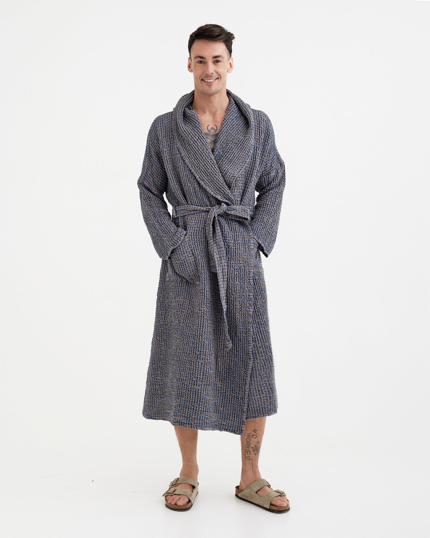 Men's waffle linen robe in Midnight Bronze