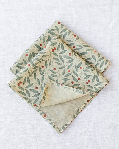 Mistletoe print linen napkin set of 2 - MagicLinen