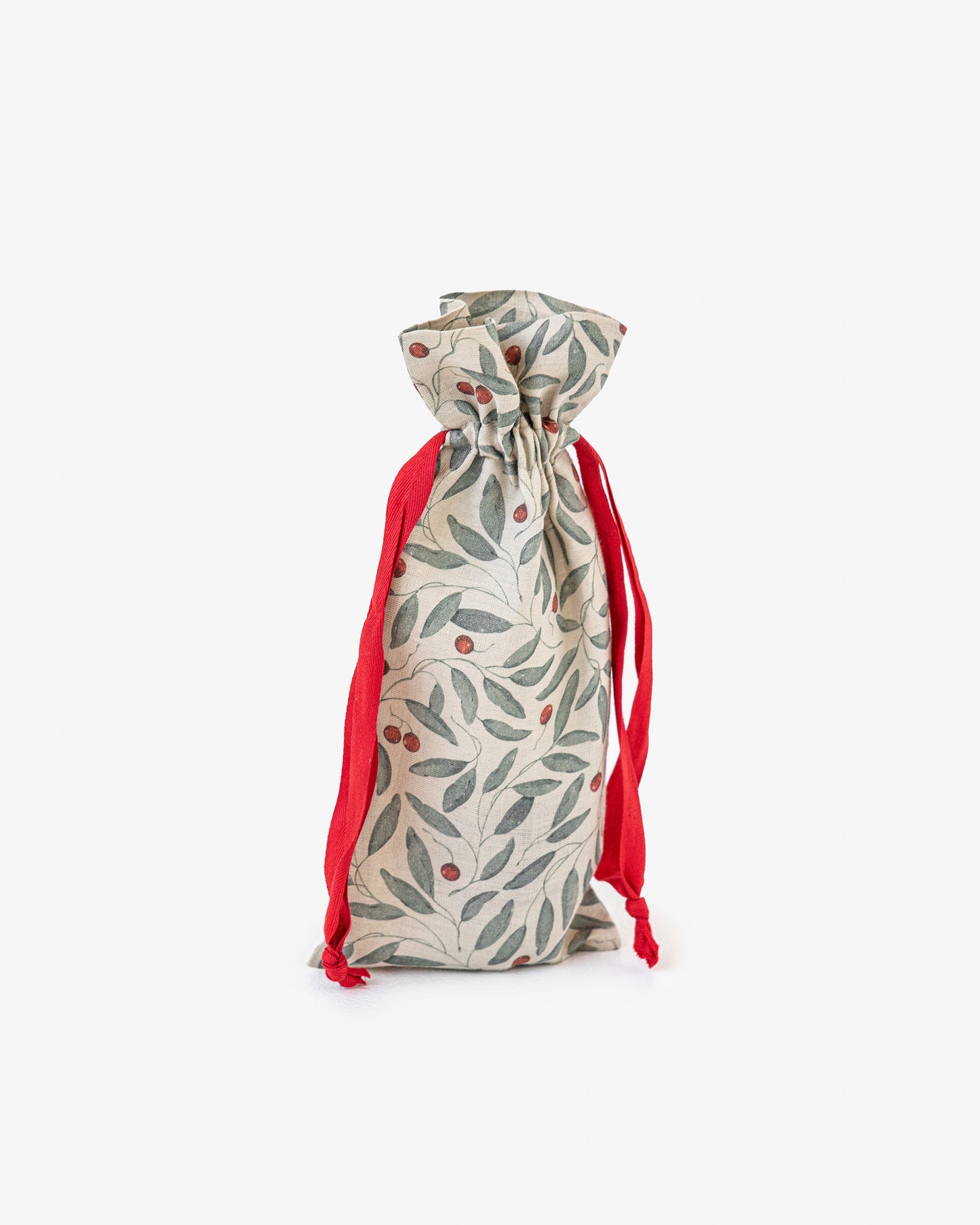 Wine bottle bag in Mistletoe print - MagicLinen