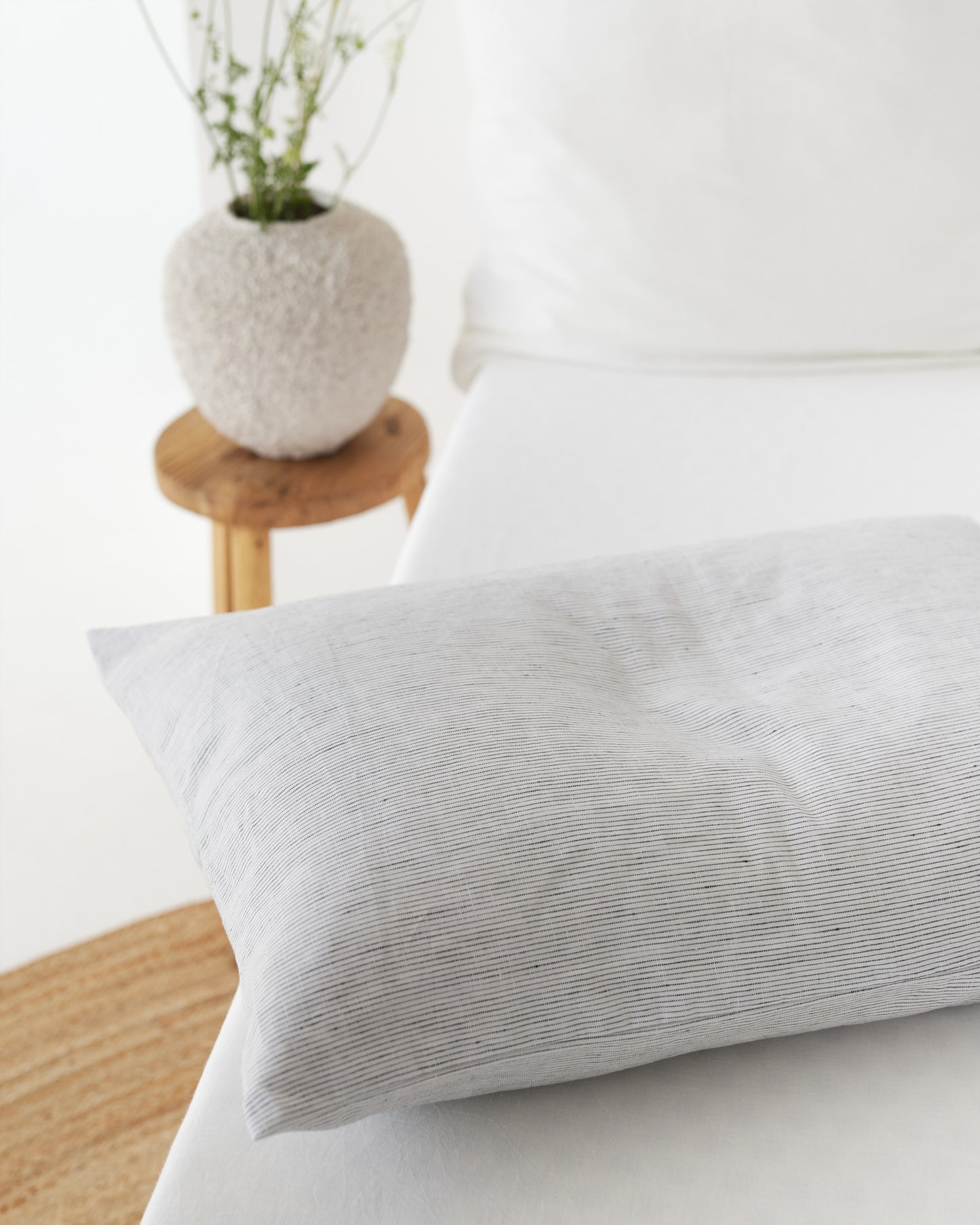 Pinstripe black linen pillowcase