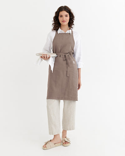 Mocha Linen bib apron