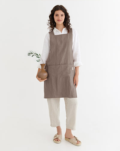 Mocha Pinafore cross-back linen apron