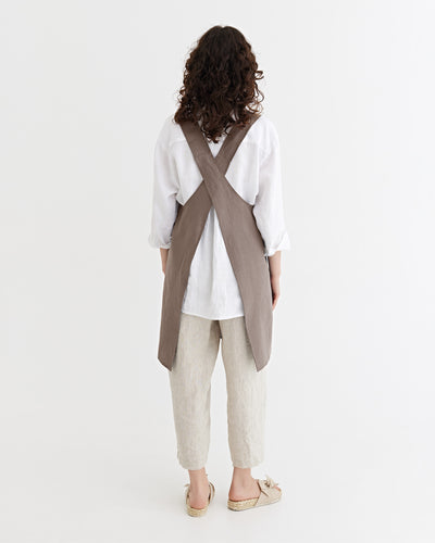 Mocha Pinafore cross-back linen apron