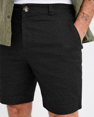 MagicLinen Black Men’s Linen Shorts MONTREAL, 100% European flax linen 180 gsm  modelBoxOn
