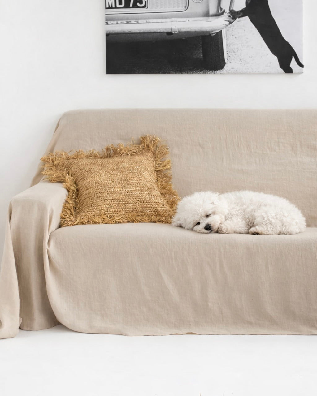 Linen couch cover in Natural linen