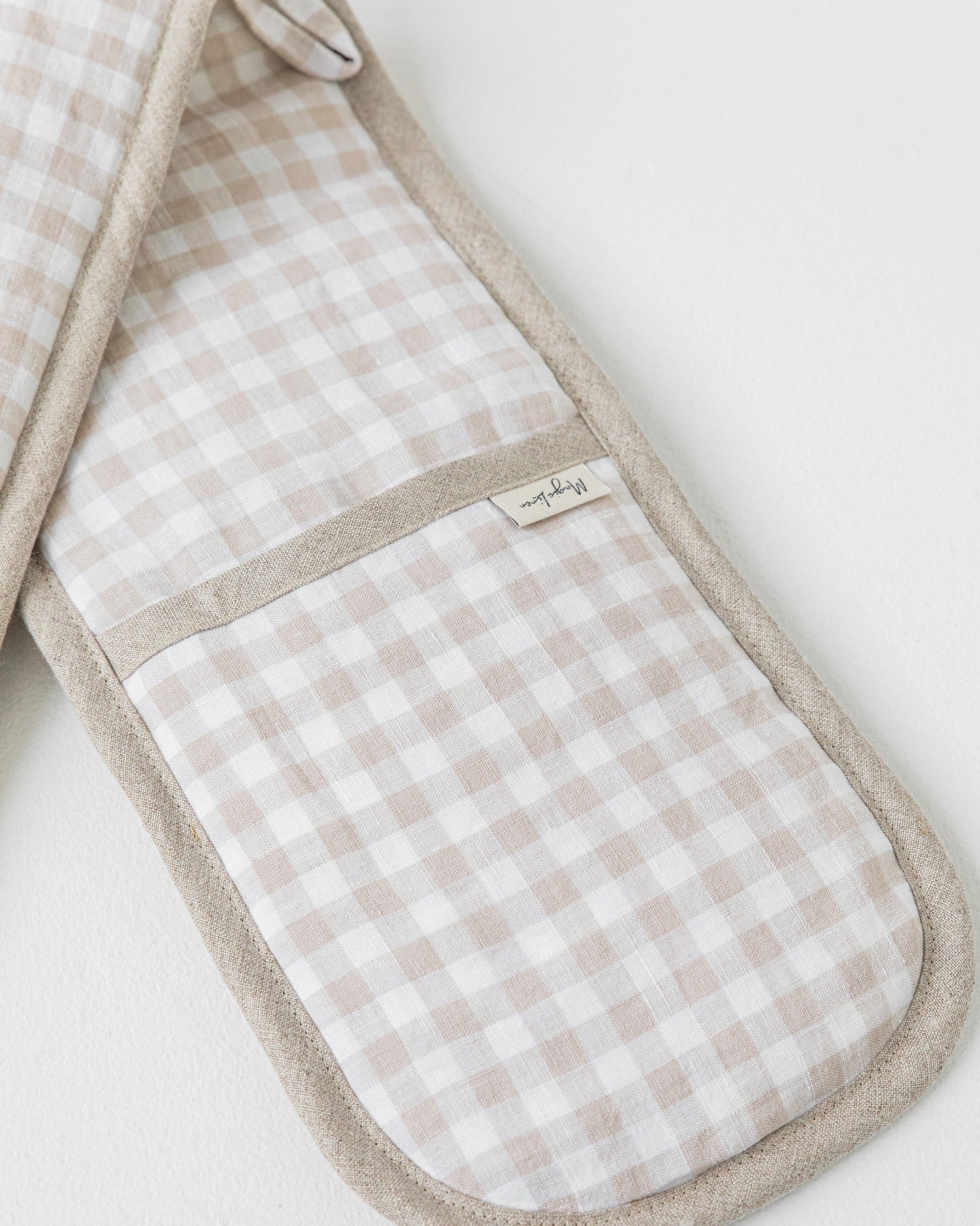 Double oven mitt (1 pcs) in Natural gingham - MagicLinen