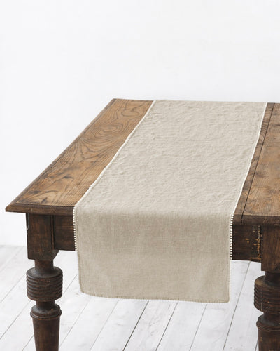 Natural linen Pom pom trim linen table runner