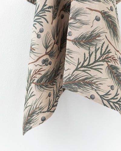 Linen tea towel in Natural & winter print