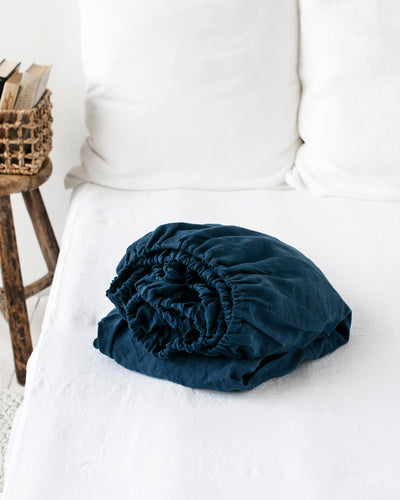Navy Blue Linen Fitted Sheet - MagicLinen