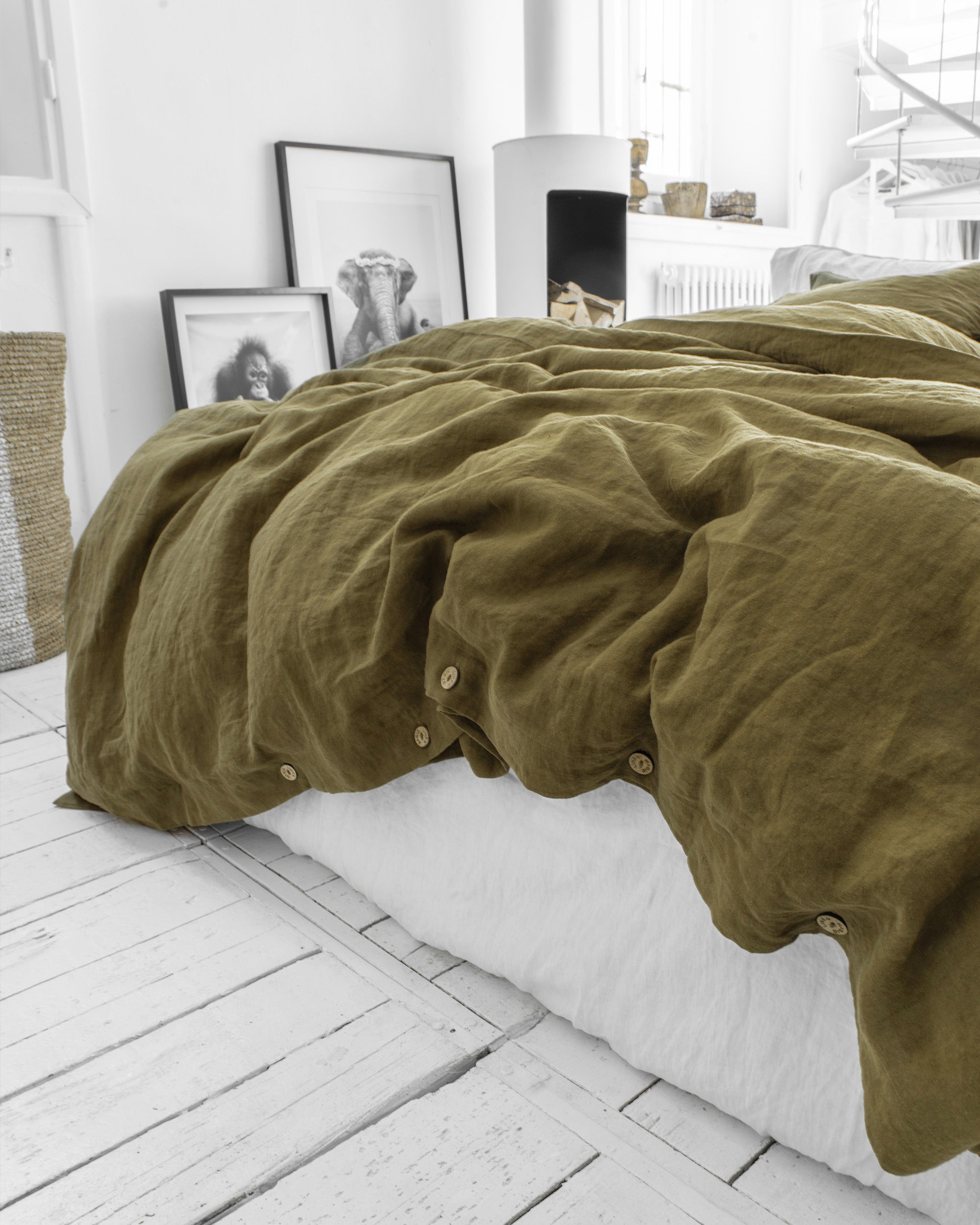 Olive Green Linen Duvet Cover | MagicLinen