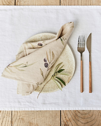 Olive orchard print on natural Linen Napkin Set | MagicLinen