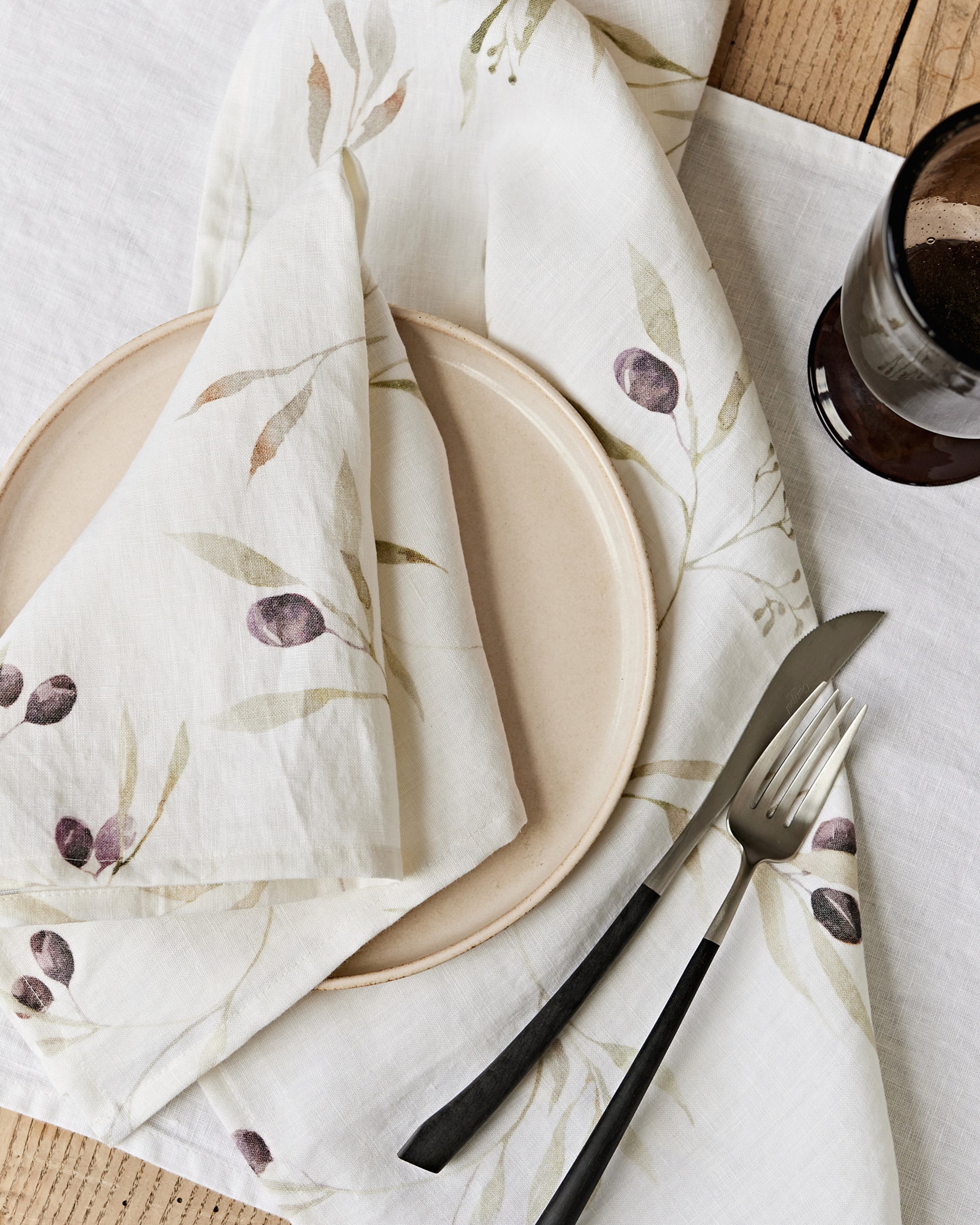 Olive orchard print on white Linen Napkin Set | MagicLinen