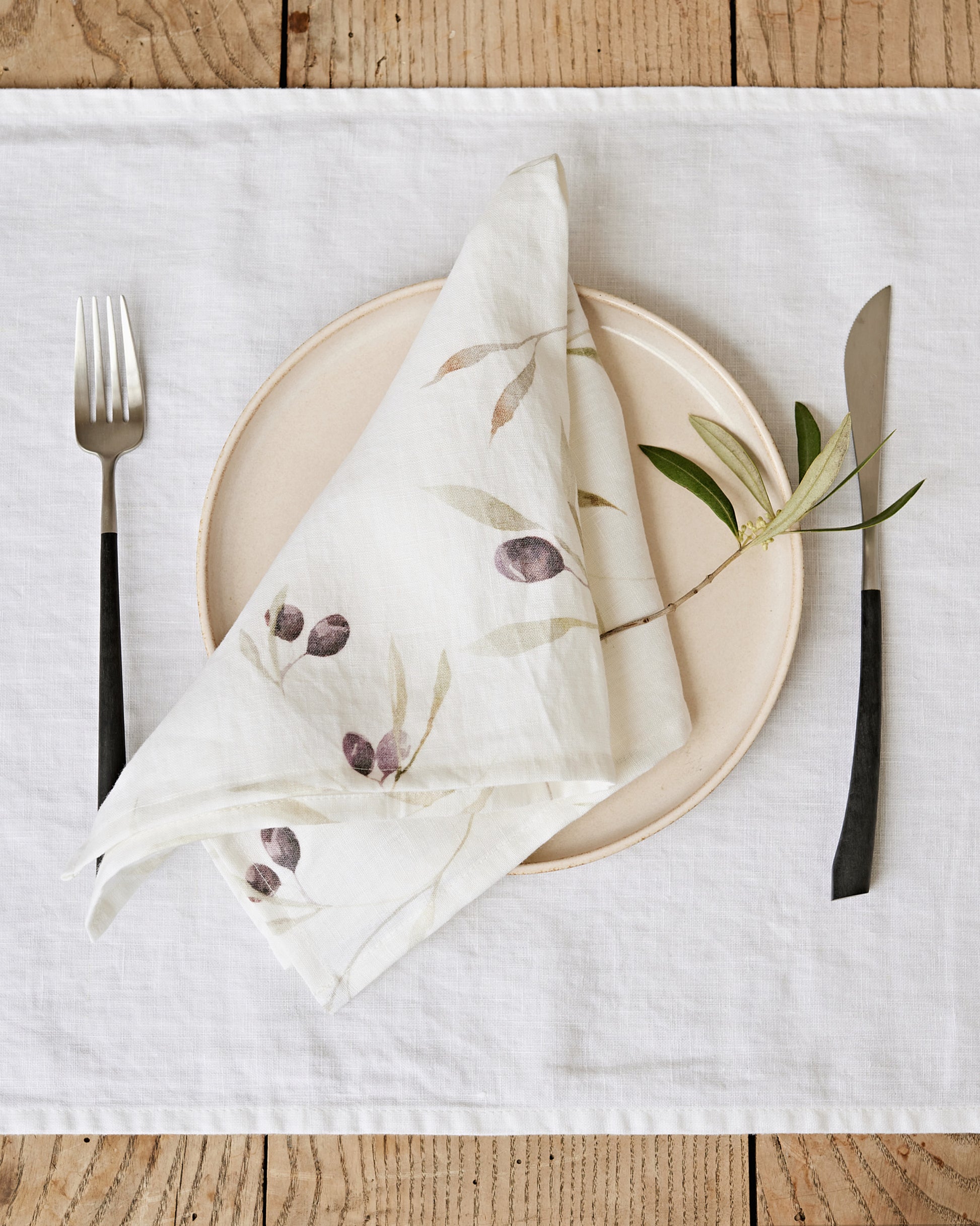 Olive orchard print on white Linen Napkin Set | MagicLinen