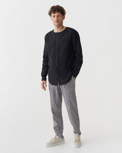 Men's linen pants PALERMO in Black gingham