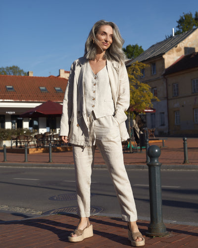 Classic linen vest OBIDOS in Natural melange - MagicLinen