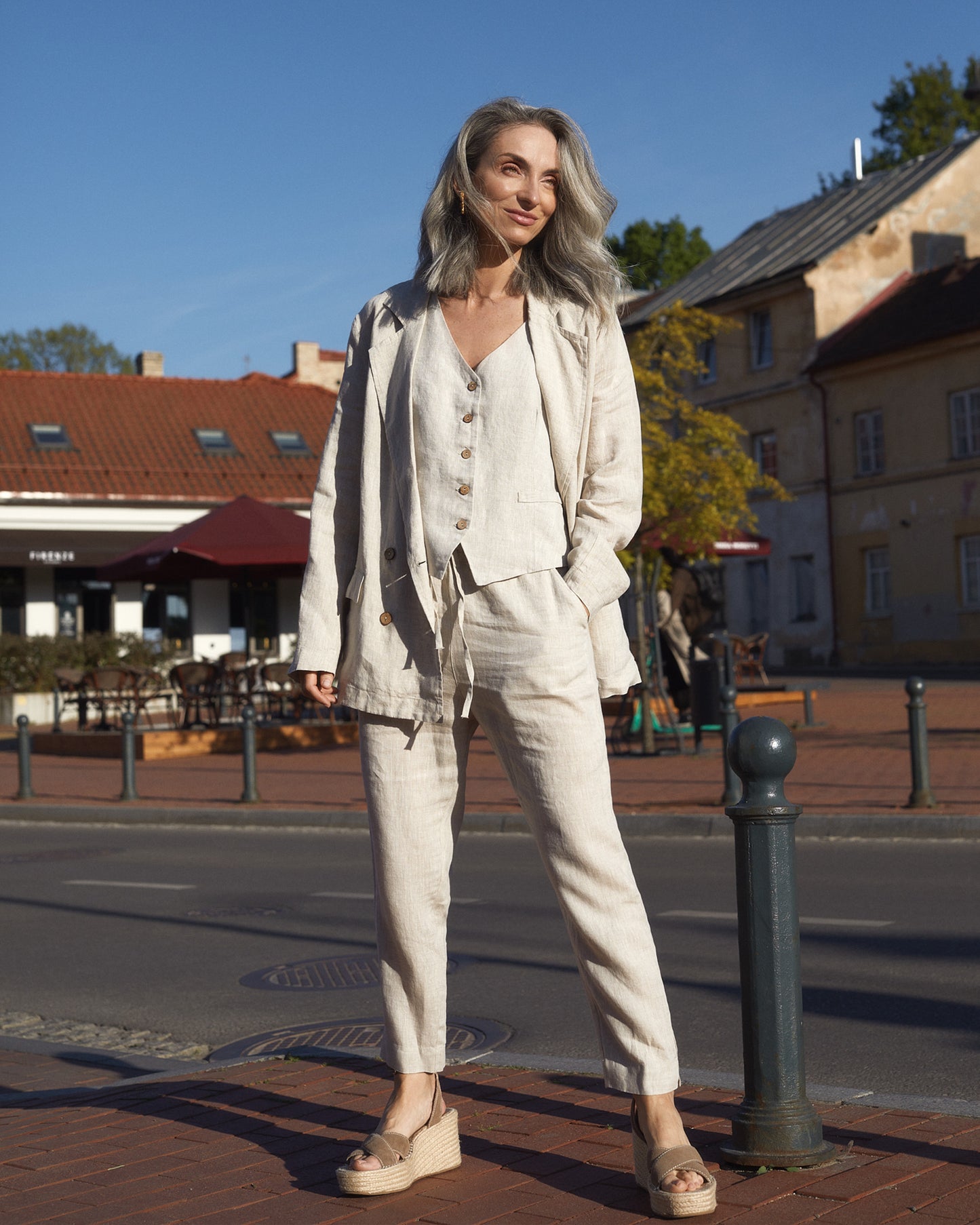 Oversized linen blazer HEBER in Natural melange - MagicLinen