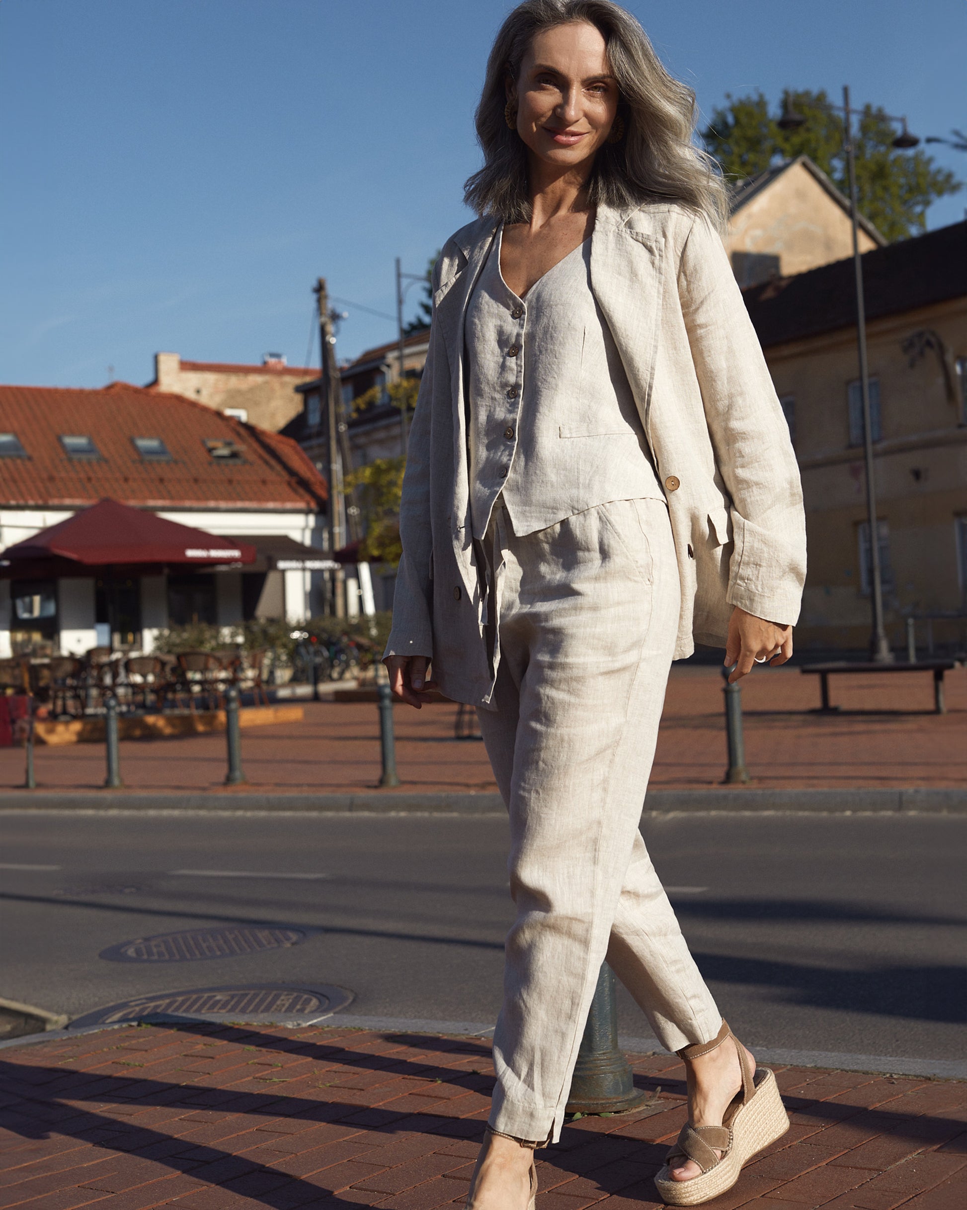 Classic linen vest OBIDOS in Natural melange - MagicLinen