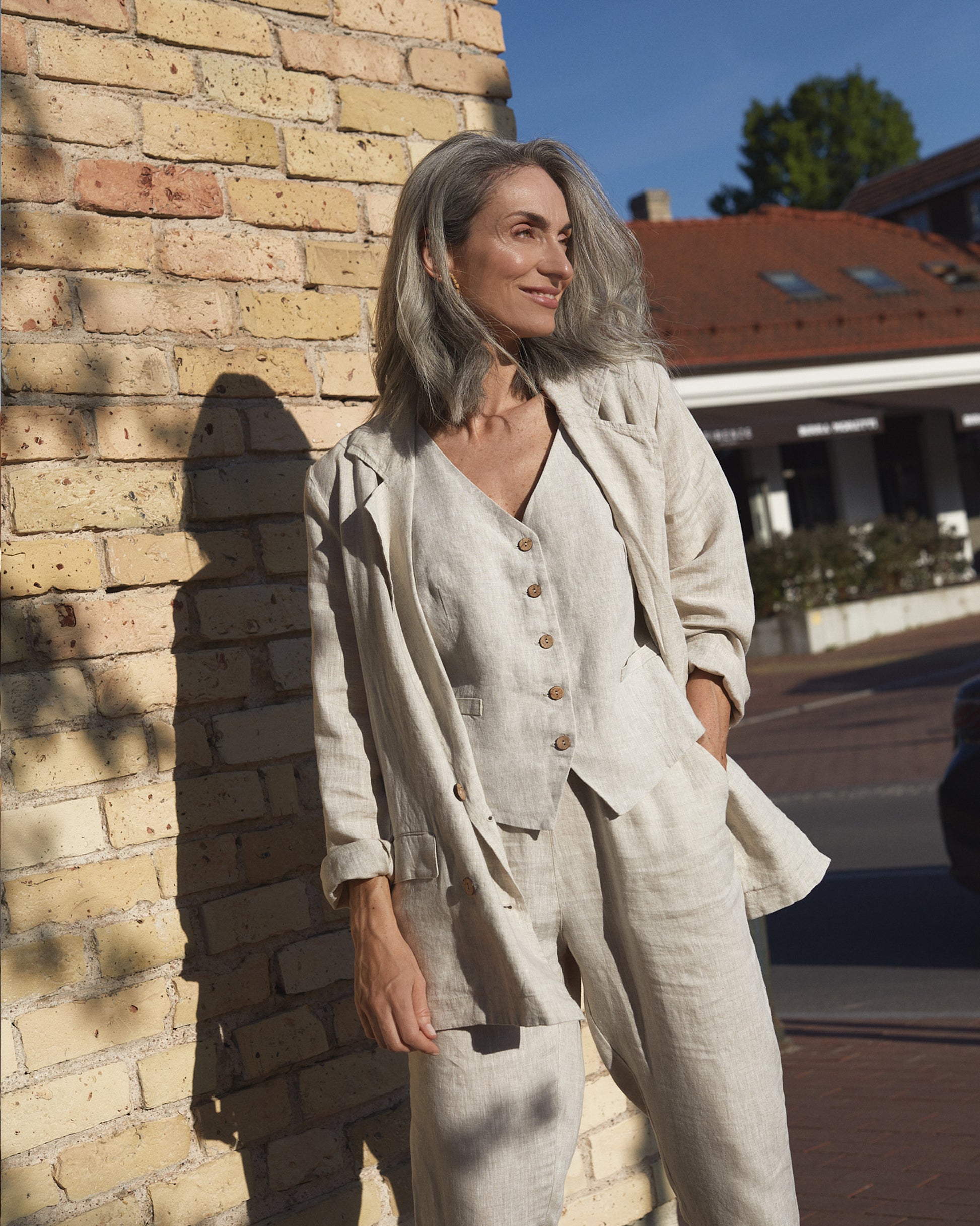 Classic linen vest OBIDOS in Natural melange - MagicLinen