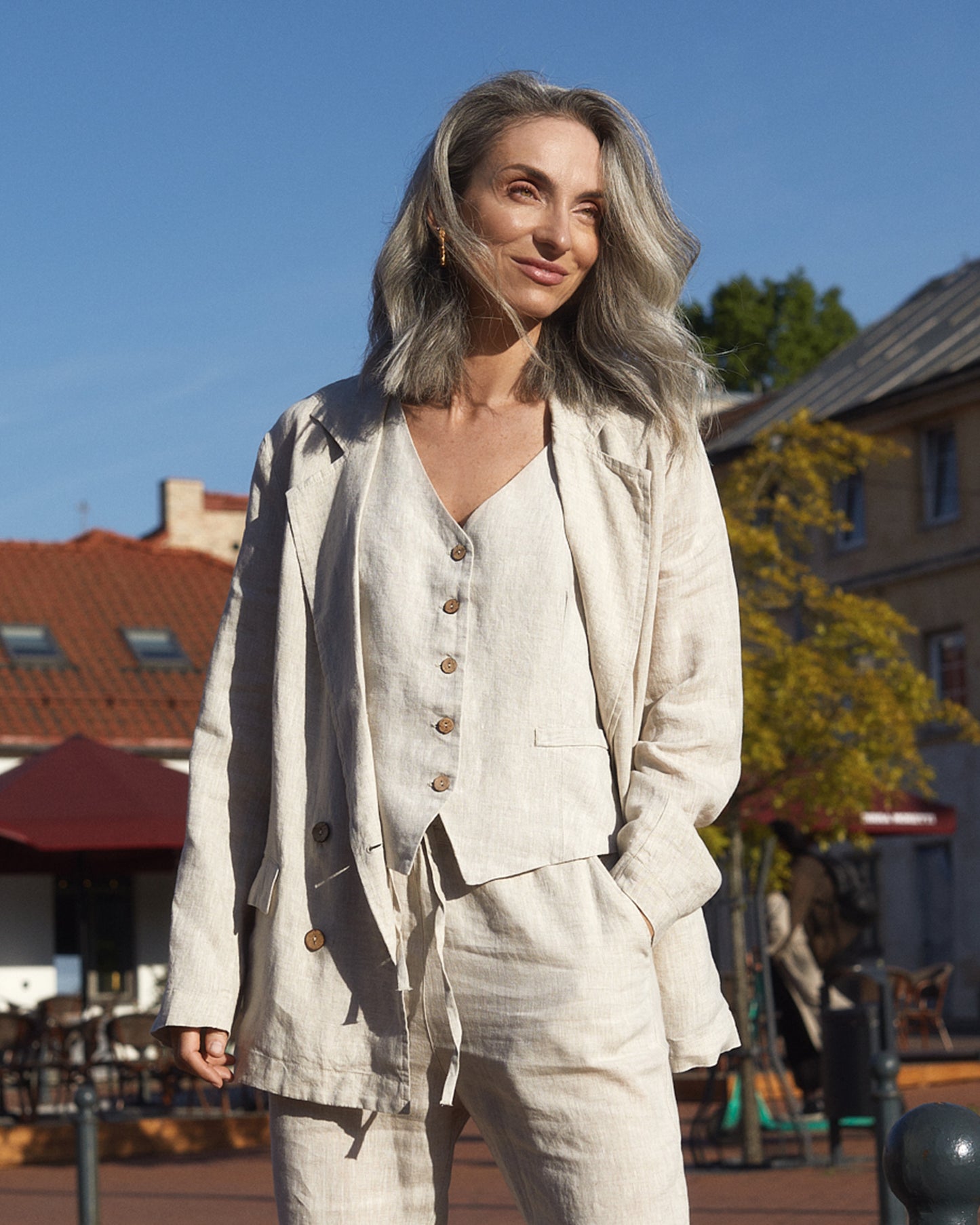 Classic linen vest OBIDOS in Natural melange - MagicLinen