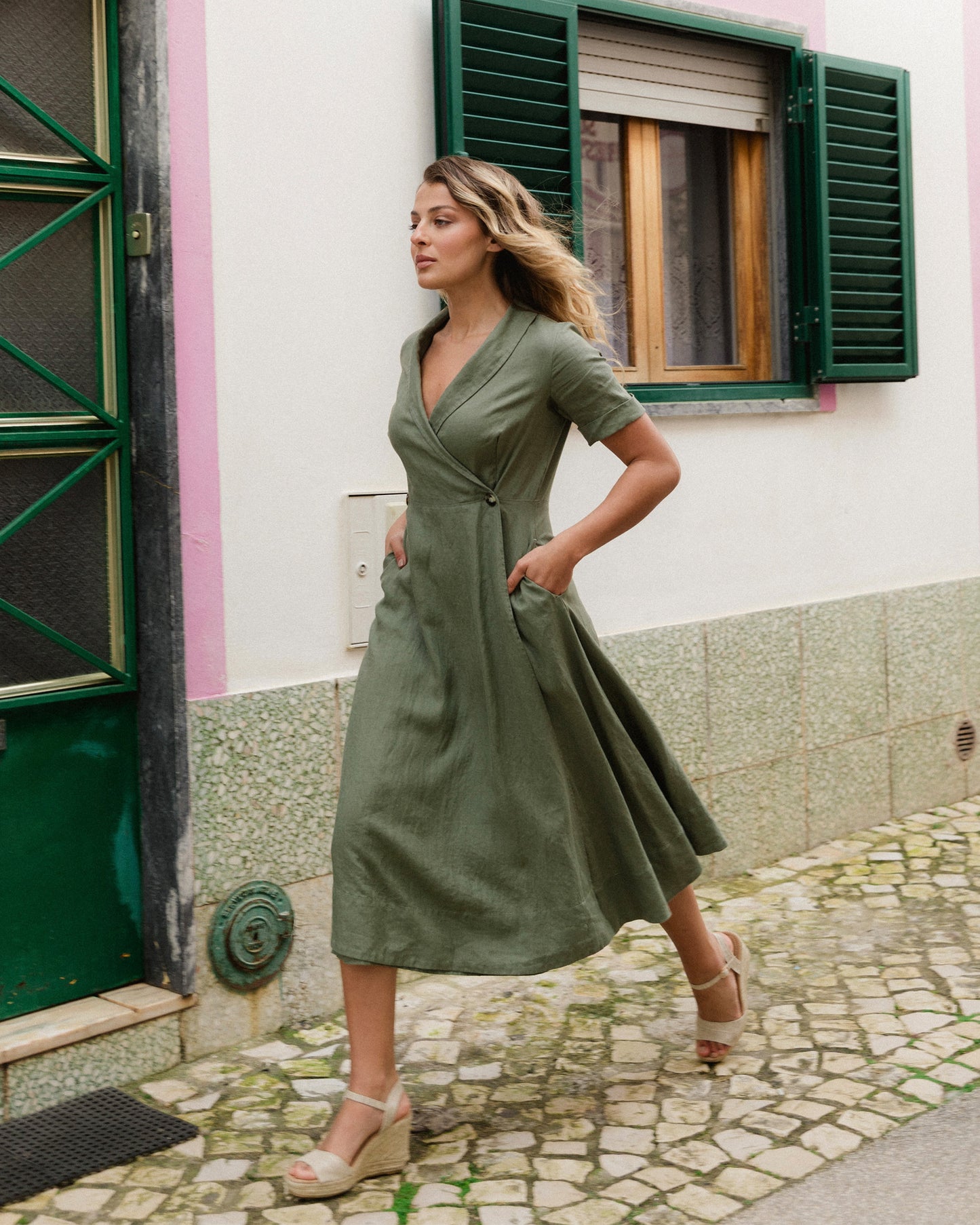 Wrap Linen dress PARIS in Mist green
