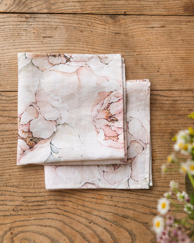 Pastel peonies Print Linen Napkin Set | MagicLinen