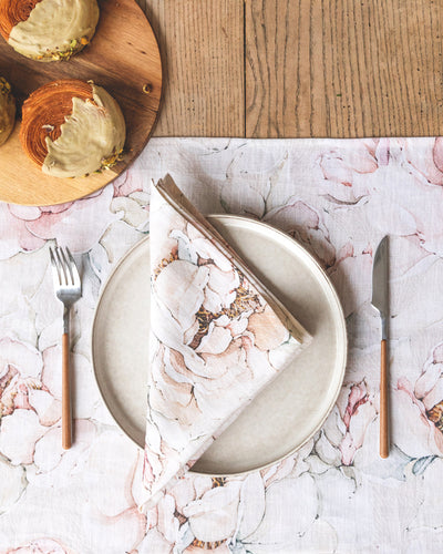 Pastel peonies Print Linen Napkin Set | MagicLinen