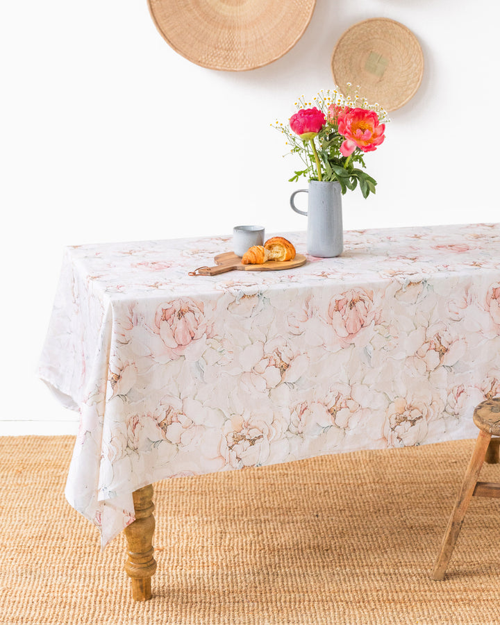 Pastel peonies Print Linen Tablecloth | MagicLinen