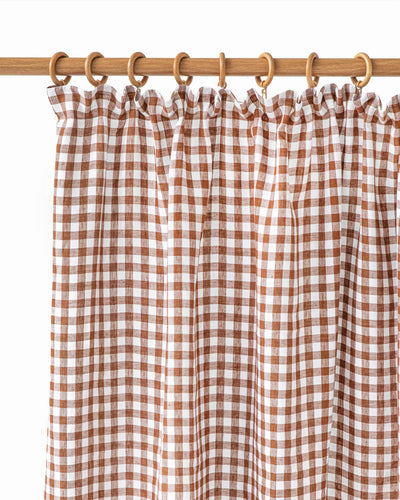 Pencil pleat linen curtain panel in Cinnamon gingham - MagicLinen