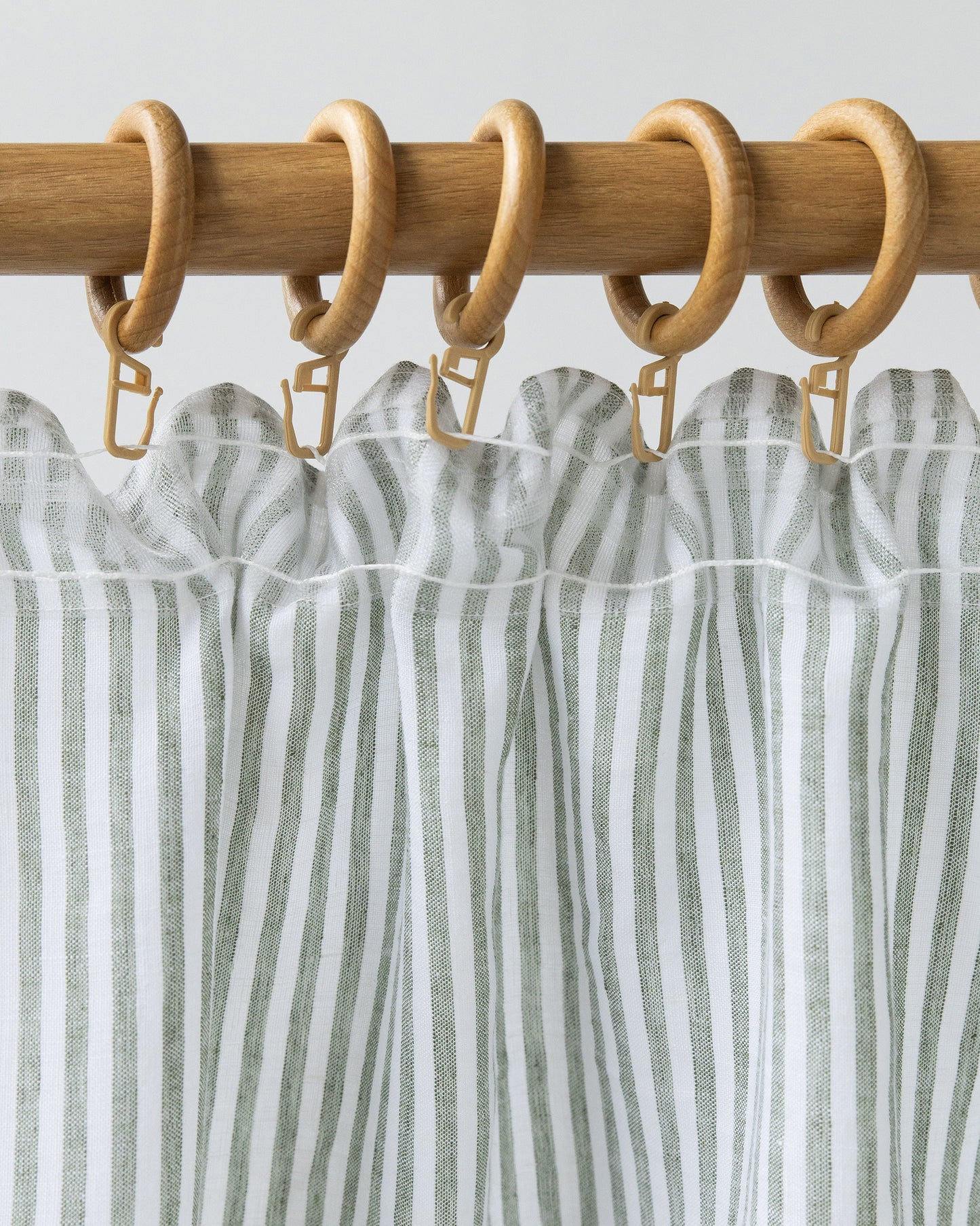 Pencil Pleat Linen Curtain Panel in Striped in Forest Green | Magiclinen