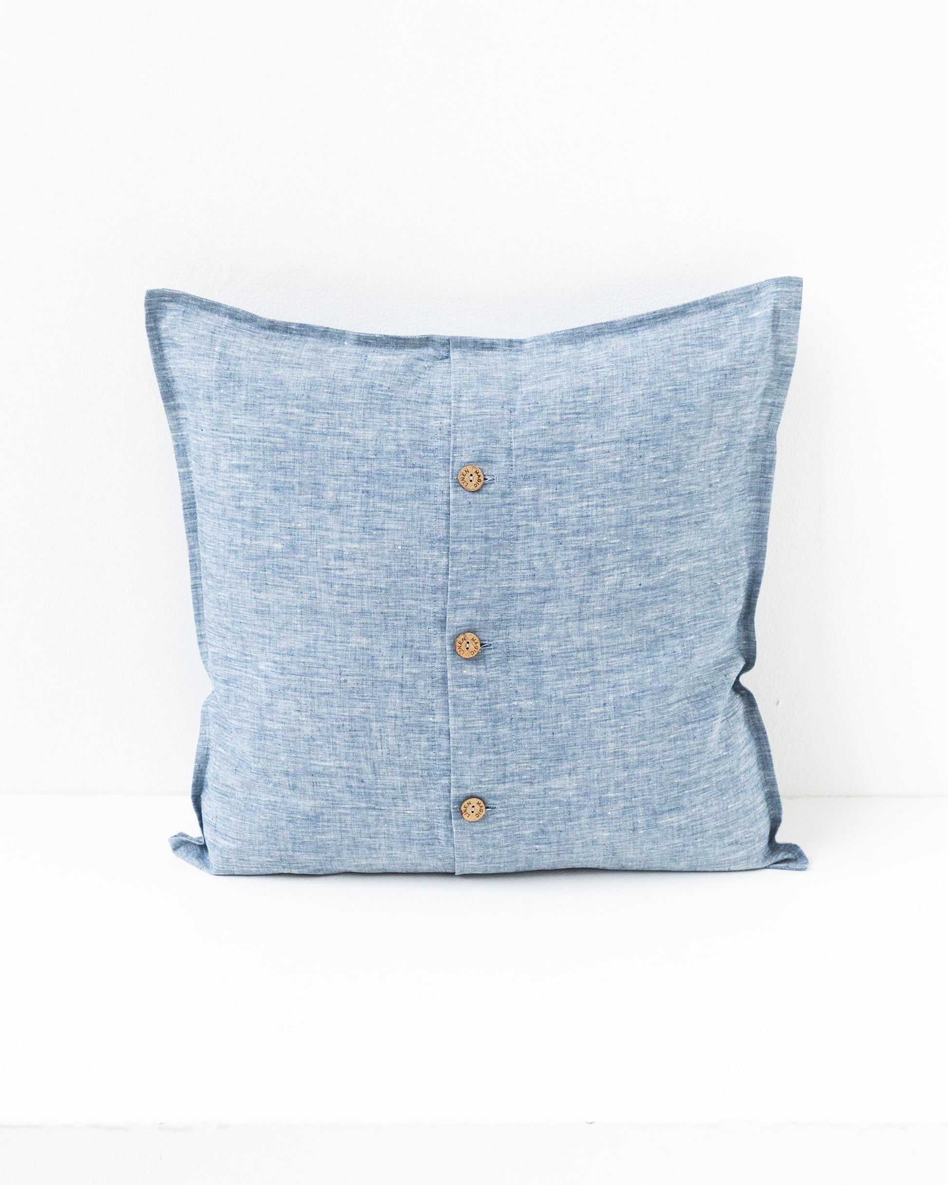 Deco Pillow Cover With Buttons in Blue melange | MagicLinen