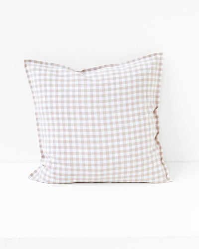 Deco Pillow Cover With Buttons in Natural gingham | MagicLinen