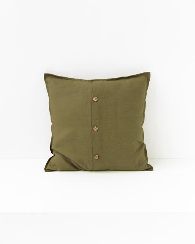 Deco Pillow Cover With Buttons in Olive green | MagicLinen