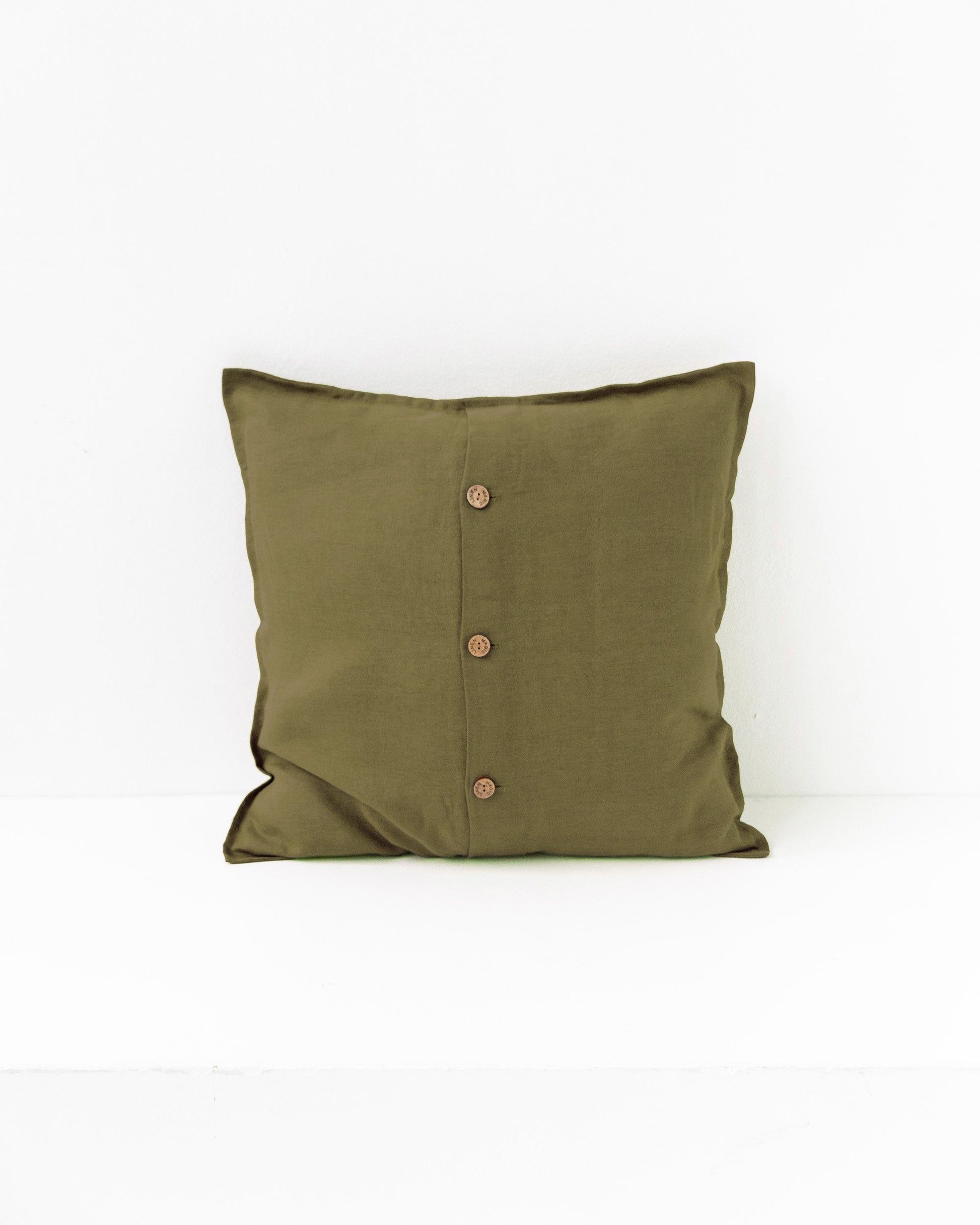 Deco Pillow Cover With Buttons in Olive green | MagicLinen