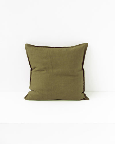 Deco Pillow Cover With Buttons in Olive green | MagicLinen