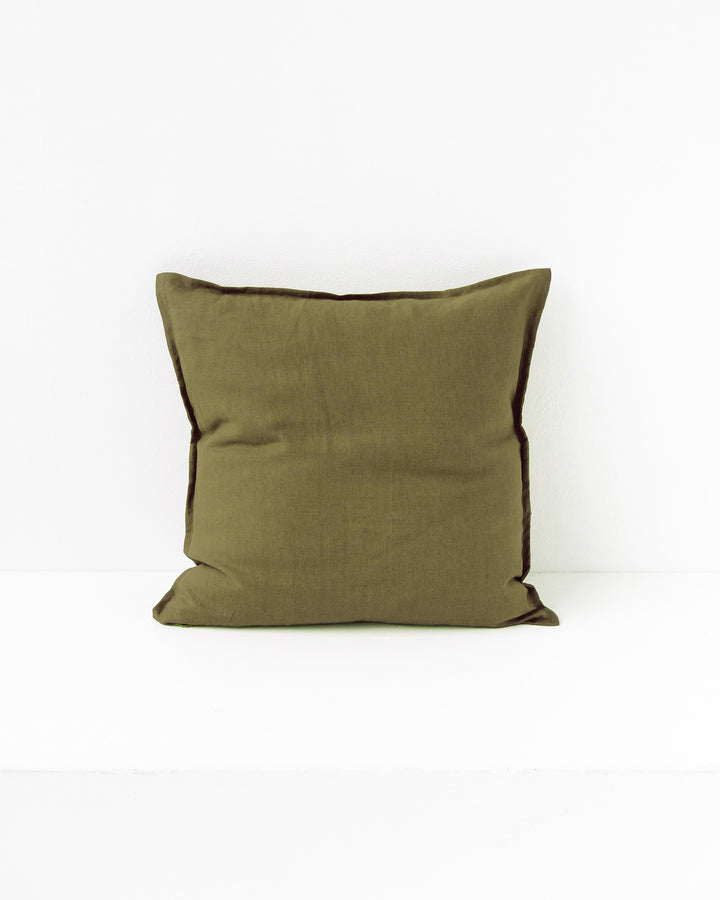 Deco Pillow Cover With Buttons in Olive green | MagicLinen