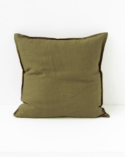 Deco Pillow Cover With Buttons in Olive green | MagicLinen