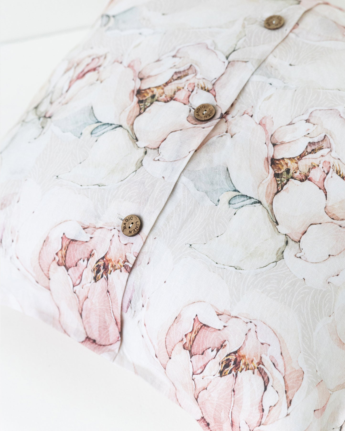 Deco Pillow Cover With Buttons in Pastel peonies Print | MagicLinen