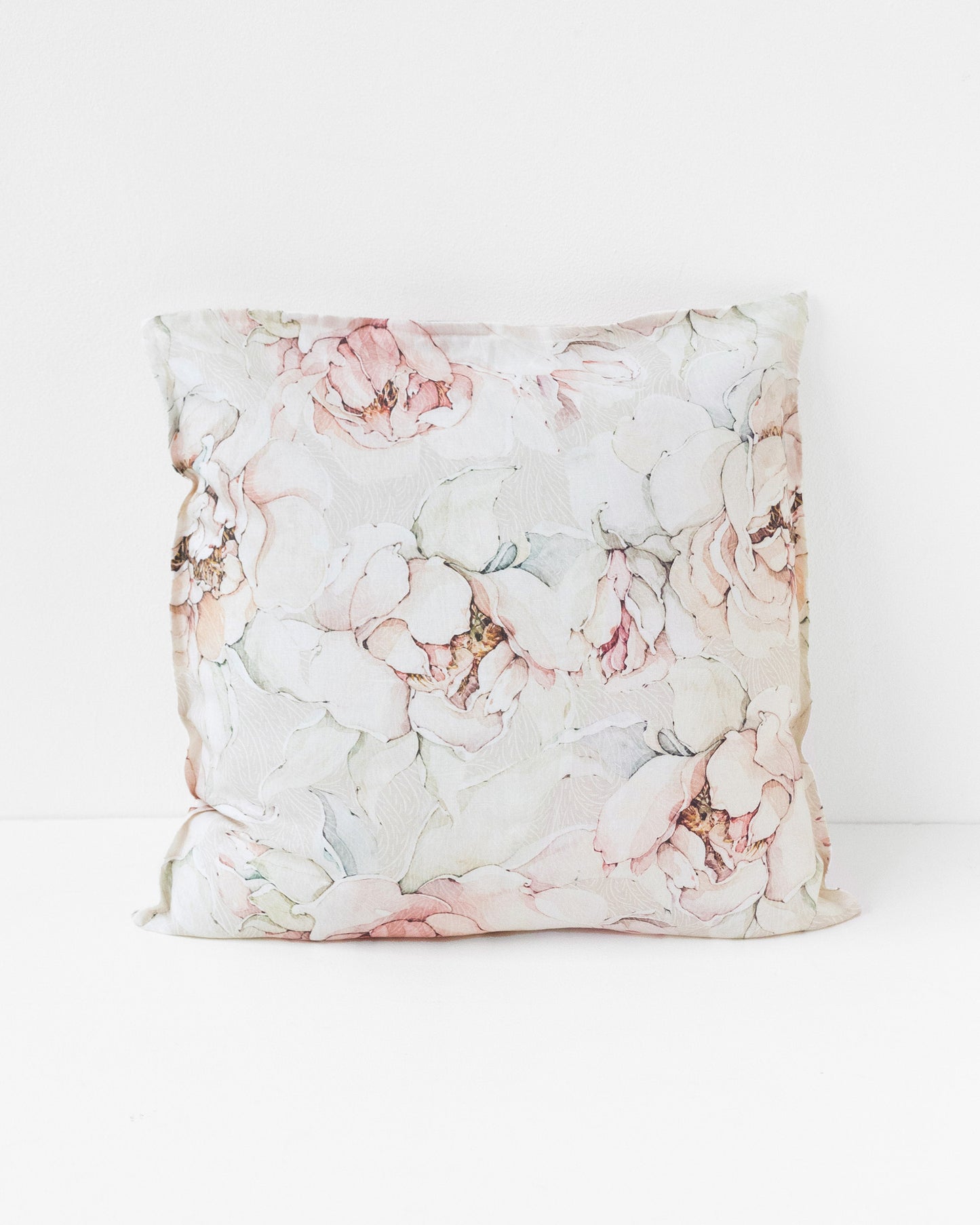 Deco Pillow Cover With Buttons in Pastel peonies Print | MagicLinen