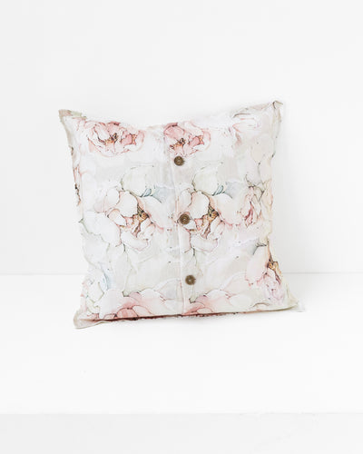 Deco Pillow Cover With Buttons in Pastel peonies Print | MagicLinen