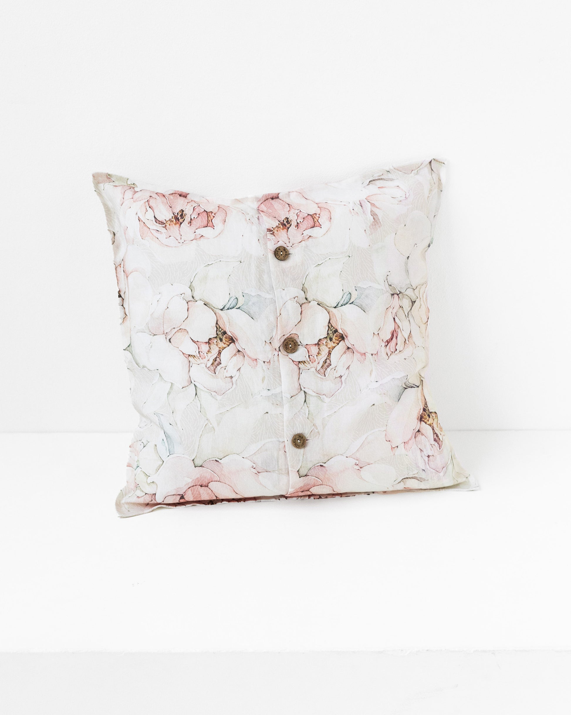 Deco Pillow Cover With Buttons in Pastel peonies Print | MagicLinen