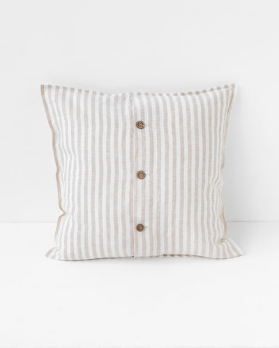 Deco Pillow Cover With Buttons in Striped in natural color | MagicLinen