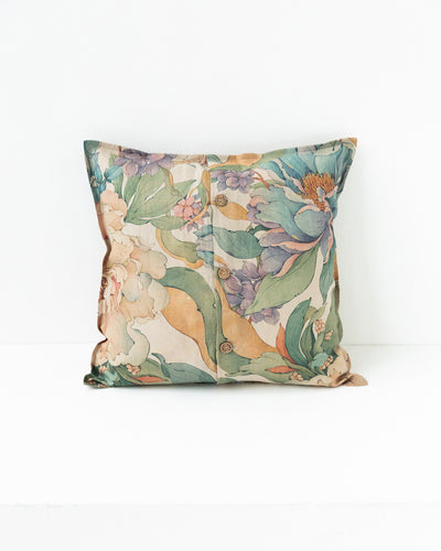 Deco Pillow Cover With Buttons in Vibrant peonies print on natural | MagicLinen