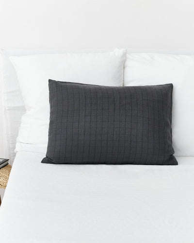 Charcoal windowpane linen pillowcase