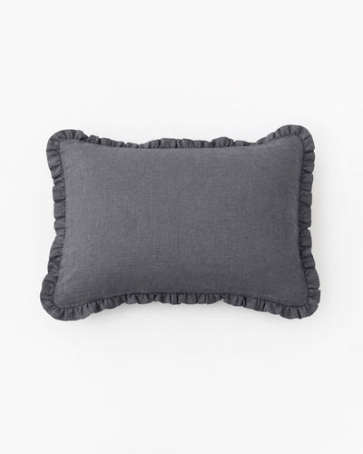 Ruffle trim linen pillowcase in Charcoal gray