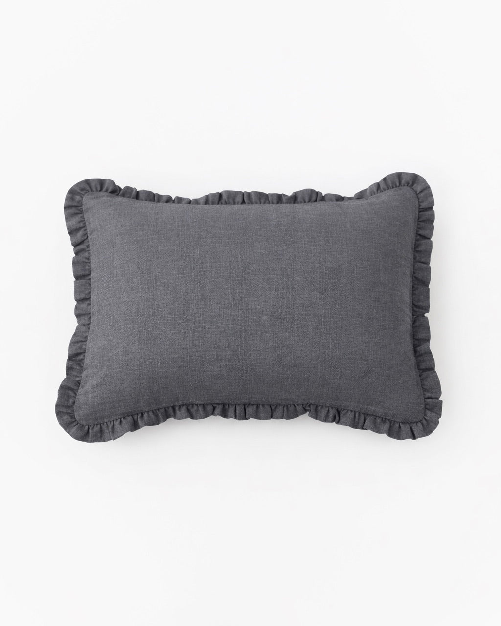 Ruffle trim linen pillowcase in Charcoal gray