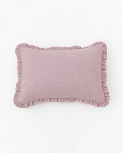 Ruffle trim linen pillowcase in Woodrose