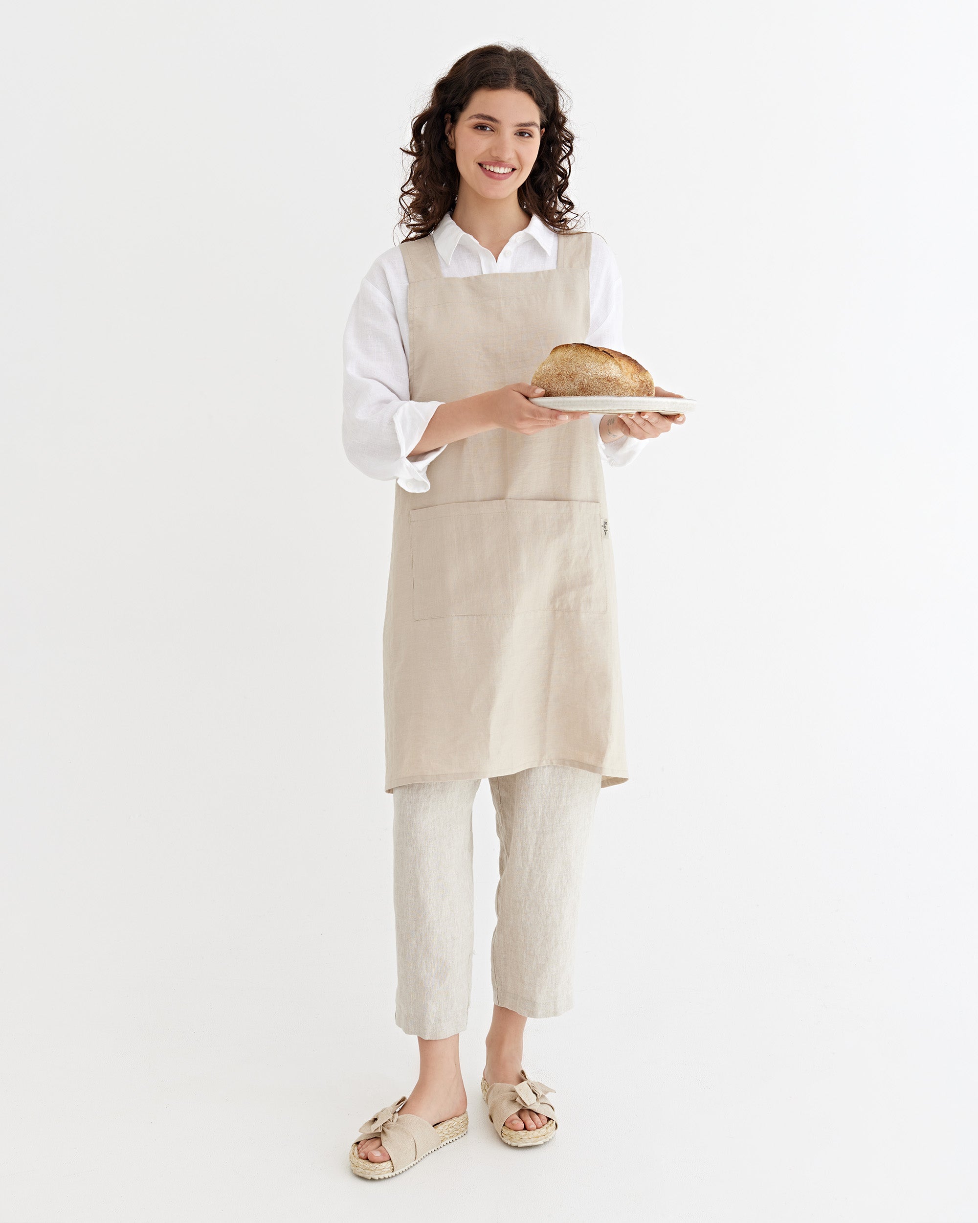 Pinafore cross back linen apron linen
