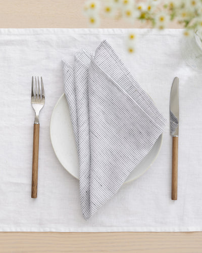 Pinstripe black linen napkin set of 2