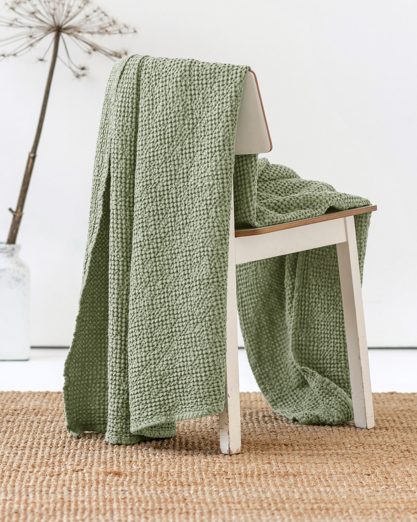 Pistachio green waffle throw blanket | MagicLinen