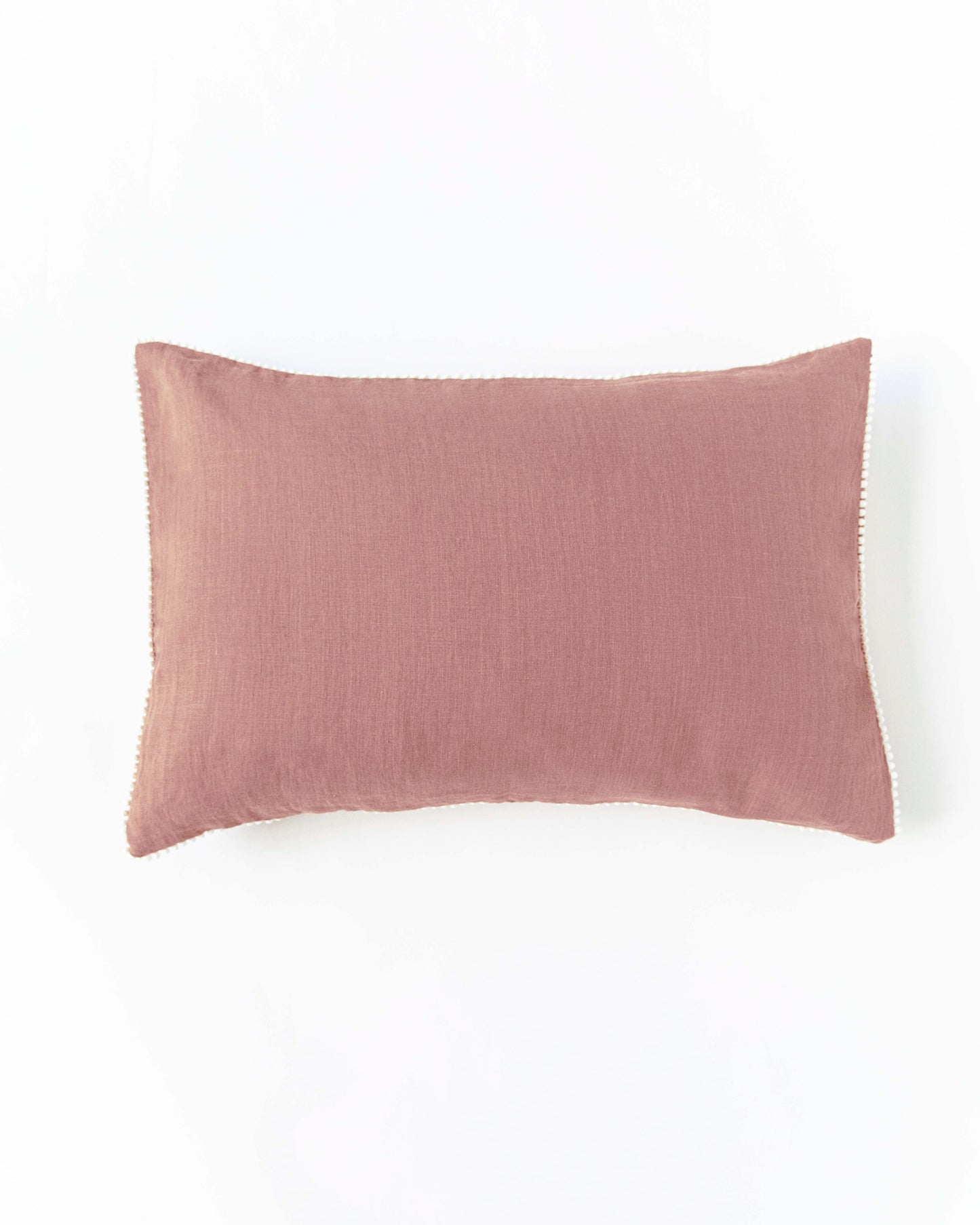 Pom Pom Trim Linen Pillowcase In Rust Pink | Magiclinen